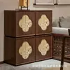 Elegante mesita de noche de madera maciza estilo chino con nuevo diseño de doble puerta pintada en forma de flor de ciruelo estilo chino, gabinete de suelo de almacenamiento para dormitorio