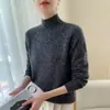 Camiseta de punto básica para mujer de cachemir, siete puntos, cuello alto medio, corte holgado, efecto adelgazante, estilo perezoso, suéter de manga larga, top de hilo floral