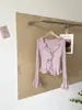 Puro Deseo Estilo Chica Picante Suéter de Punto de Manga Larga para Mujer Otoño Invierno Nuevo Cuello con Volantes Adelgazante Chic Top Corto