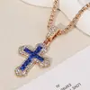 Colar Cruzado Transversal Estilo Hip-Hop Pingente de Zircônia Joias Aço Titânio Corrente de Pescoço Versátil Joias Brilhantes Personalizadas Venda por Atacado