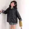 Jaqueta de Couro para Meninas Primavera Outono 2026 Novo Estilo Jaqueta de Outono Estilosa Infantil Camisa para Meninas Crianças Mais Velhas Roupas de Outono Top da Moda