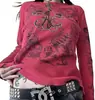 Amazon Principios de Primavera Ins Transfronterizo Europeo y Americano Nuevo Estampado Retro Europeo y Americano Pedrería Cuello Redondo Y2K Ajustado Manga Larga Top para Mujer