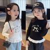 Ropa de Verano para Niñas Lindas Nuevo Estilo Coreano Moda para Bebé Niña Manga Larga Ropa Casual Infantil Top Camiseta de Encaje con Lazo
