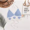 Ropa Exterior de Encaje con Espalda Descubierta y Cordones, Cuello en V, Top de Punto Tubular, Sujetador Halter, Envoltura para el Pecho, Parte Superior de Bikini para Mujer
