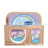 Vajilla infantil creativa de fibra de bambú juego de regalo de 5 piezas jardín de infancia bebé caricatura rejilla tazón plato hondo