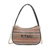 Bolso de Paja Estilo Coreano Estilo Étnico Color de Contraste Nuevo de Moda Primavera y Verano Bolso Simple de Media Luna Bolso Portátil Simple de Perla para Debajo del Brazo