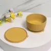 Louça de Mesa de Silicone para Bebê Mais Vendida Tigela de Sucção de Silicone com Tampa Louça de Alimentação para Mãe e Bebê Ventosa Tigela Complementar Tigela Anti-queda
