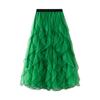 Falda de malla con volantes y estampado de olas de otoño para mujer, cintura alta, corte A, larga y amplia, 0961