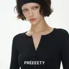 PRETY Ropa de punto de lujo de alta gama con cuello en V para mujer, corte entallado, cuello Henley, capa base, ropa interior de lana
