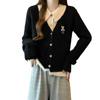 Camisa Tricotada Falsa de Duas Peças Feminina Spice Girl Início de Outono Novo Explosões Suéter Decote V Camisa Base de Camada com Top de Manga Comprida para Outono e Inverno