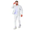 Conjunto de Chaqueta Casual para Hombre de Color Sólido con Cuello Waffle y Pantalones de Manga Larga Envío 72H Transfronterizo Primavera y Otoño