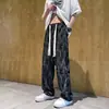 Pantalones casuales de pana de moda para hombre con estampado completo de letras, pantalones finos de primavera/otoño, pantalones largos rectos holgados vintage
