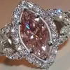Anillo de Promesa Elegante para Mujer Huajie con Circonita Cúbica Sintética Rosa Brillante Anillo de Compromiso