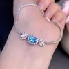 Pulseira de Apatita Natural, Fresca e Natural, Estilo Ultra-Luxuoso e Grandioso, Tamanho da Pedra Principal: 6*8mm, Banhado a Prata 925