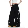 Pantalones deportivos de otoño de pierna ancha, de estilo americano, deconstruidos, con estampado de estrellas, de alta costura para hombre, corte recto holgado, pantalones casuales deportivos amarillos con estampado