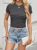 Moda Femenina Transfronteriza Estilo Europeo y Americano Top de Manga Corta, Verano Delgado Crop Top Pulóver, Hombro Normal Tejido Camiseta de Alta Gama