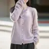 Chaqueta cárdigan de punto para mujer abotonada de alta gama para otoño e invierno, forrada de forro polar, nuevo estilo 2026, lista para usar, cuello redondo, corte holgado