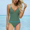 Traje de baño transfronterizo nuevo europeo y americano para comercio exterior para mujer, bikini de una pieza con diseño de bloques de color, sin espalda, el traje de baño más vendido de Amazon