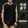 Chaleco deportivo de seda de hielo transfronterizo fresco de verano, camiseta sin mangas de fitness para hombre, camiseta sin mangas de malla, estilo de alta energía