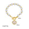 Moda Retro Europea y Americana Pulsera de Perlas con Colgante de Corazón de Diamante Cierre OT Pulsera Elegante para Mujer Regalo del Día de la Madre