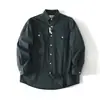 Camisa de Trabajo Retro Japonesa Morada Pura de Algodón, Manga Larga, Cuello, Corte Holgado, Parte Superior con Dobladillo Curvo para Primavera