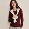 Camisa Base de Seda Mezclada con Lana Nueva Otoño 2026, Camiseta Blanca de Manga Larga con Cuello Redondo para Mujer, Top de Color Sólido