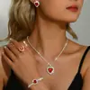 Colar Pingente Coração Cruzado Brincos Pulseira Anel Conjunto Acessórios Estilo Simples Cool Design de Nicho Personalizado