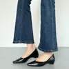 Zapatos de mujer de estilo minimalista con punta cuadrada y que aumentan la altura, de corte bajo, piel genuina, superficie suave, para primavera y otoño, zapatos de trabajo