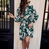 Vestido de manga larga con cintura plisada y cordones con estampado de Amazon de primavera 2024 para mujer europea y americana con ropa de comercio exterior transfronterizo real