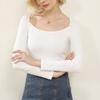 CANVAUS outono e inverno nova camisa feminina de fundo Slim novo algodão costela grande pescoço redondo curto doce picante manga comprida T-shirt