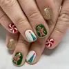 Coleção de nail art de Natal transfronteiriça: Pontas de unha pré-desenhadas, prontas para usar e adesivos para unhas postiças, 24 peças, designs de nail art de Natal removíveis
