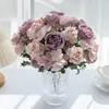 Ramo de Hortensias Rosas de 7 Picos Ramo de Flores Artificiales para Boda Ramo de Flores Falsas Decoración Simple para Mesa de Sala de Estar en Casa