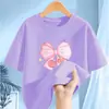 2007 # Camiseta de Manga Curta para Meninas 2025 Nova Roupa Infantil Tops Infantis M e G Roupa de Verão Infantil Camiseta Básica de Algodão Puro