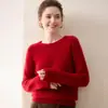 Suéter de Cachemira para Mujer Cuello Redondo Color Sólido Punto Liso Transpirable Cálido Jersey de Punto Capa Base Manga Larga Suéter Ropa de Mujer Top Invierno