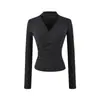 Camisa Base Sexy com Decote V Vazado e Cintura Franzida de Manga Longa Outono Estilosa Versátil Slim-Fit Camiseta Interna para Mulheres
