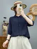 Camisa de Algodón Burbuja de Manga Media para Mujer, Estilo Delgado de Verano, Pedido de Exportación Japonés, Fresca y Transpirable, Corte Holgado, Top Adelgazante de Media Manga