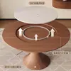 Mesa Redonda de Comedor de Madera Maciza con Plato Giratorio de Piedra Incrustado, Estilo Wabi-Sabi, Mesa Grande para el Hogar, Estilo Mid-Century, Mesa de Comedor de Madera de Fresno Blanco
