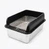 Caixa de areia para gatos de aço inoxidável transfronteiriça, anti-respingo, com tampa, vaso sanitário para gatos com entrada superior, semi-fechada, caixa de areia para animais de estimação extra-grande