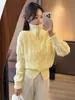 Cárdigan de Punto con Solapa de un Solo Botón para Mujer, Suéter Grueso con Cremallera, Otoño e Invierno, Color Caramelo, Moda, Top Rejuvenecedor que se Puede Usar por Fuera