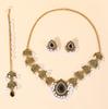 Conjunto de 3 piezas de pendientes y collar de metal retro, estilo europeo y americano, con borlas de perlas y cadena para la frente, accesorios para el cabello, directo de fábrica.