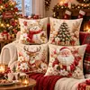 Cojín de Sofá Muñeco de Nieve Árbol de Navidad Alce Santa Impresión Funda de Cojín Decorativo Navideño para Sofá Dormitorio