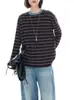 Tejido de Punto con Rayas de Contraste de Lana Merceizada para Mujer 2025 Otoño Look Adelgazante Top Hombros Descubiertos