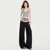 Calça Jeans Patchwork com Renda Nova Estilo Primavera 2026 para Mulheres, Cintura Dupla, Falso Conjunto de Duas Peças, Calça Casual Reta Solta