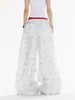 Calça Casual com Estampa de Estrela Retro Americana para Mulheres, Novo Estilo Outono e Verão 2025, Caimento Solto, Emagrecedor, Versátil, Calça de Perna Larga Leve