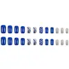 Patches Azuis para Manicure Mais Vendidos na Europa e América, Patches para Unhas de Alta Qualidade com Borda Prateada, Unhas Usáveis Contrastantes em Azul e Prata com Apliques de Diamante
