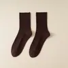 Calcetines de algodón antibacterial de color liso con doble costura para mujer, de primavera y otoño, de moda, calcetines de media pantorrilla, calcetines apilados para mujer, calcetines largos transpirables con rayas verticales