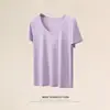 [Set de Caja de Regalo] Camiseta Fresca de Color Sólido Elegante, Cuello en U, Simple, para Primavera y Verano, Moda Casual Versátil, Acetato, Manga Corta