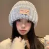 Gorro de Lana Tejido Azul para Mujer con Circunferencia de Cabeza Grande, Otoño e Invierno 2025, Gorro Versátil Adelgazante con Protección para los Oídos, Gorro para Clima Frío
