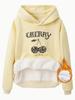 Suéter de mujer transfronterizo de otoño e invierno con estampado de cerezas, suéter de moda informal de comercio exterior, suéter con capucha de manga larga con forro polar para mujer, camisa