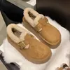 Botas de Nieve de Suela Gruesa con Forro de Felpa para Mujer 2026 Nuevo Estilo Caliente Invierno Más Terciopelo Completamente Cerradas Zapatos de Algodón con Piel Estilo Birkenstock para Mujer
